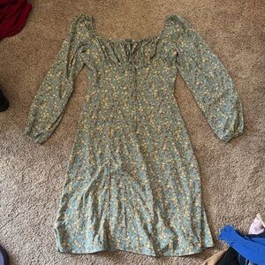 Floral Blue Long Sleeve Dress